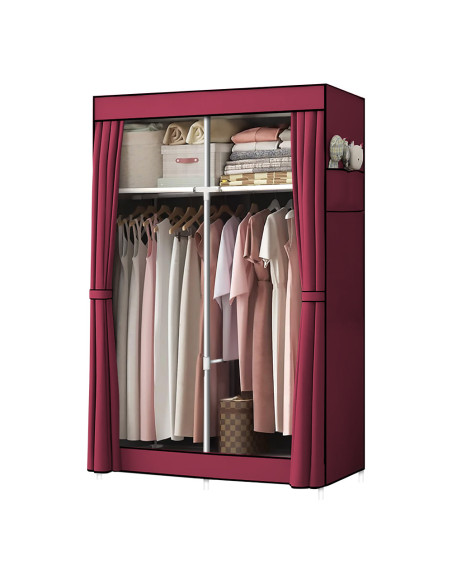 Armario de Tela 2 Puertas con Estantes y Barra para Ropa, Ideal Camping