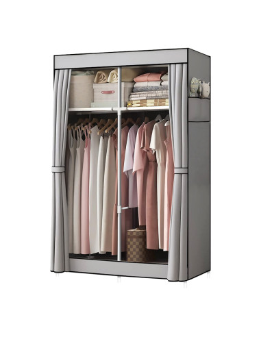 Armario de Tela 2 Puertas con Estantes y Barra...