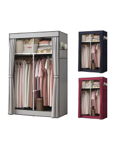 Armario de Tela 2 Puertas con Estantes y Barra para Ropa,...