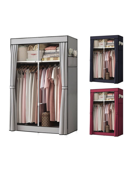 Armario de Tela 2 Puertas con Estantes y Barra para Ropa, Ideal Camping