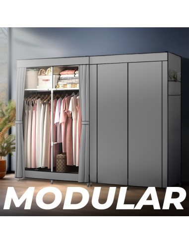 Armario de Tela 2 Puertas con Estantes y Barra...