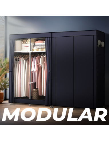 Armario de Tela 2 Puertas con Estantes y Barra...