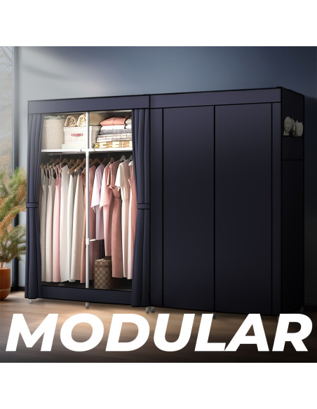 Armario de Tela 2 Puertas con Estantes y Barra para Ropa, Ideal Camping