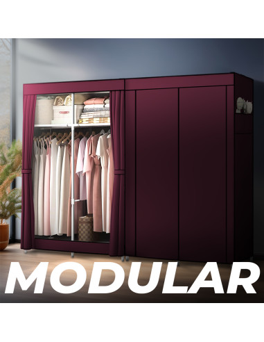 Armario de Tela 2 Puertas con Estantes y Barra...