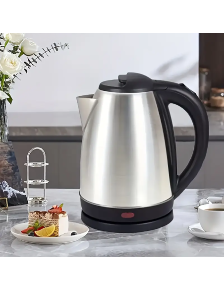 Hervidor de agua eléctrico 1500W, 1.8L, acero inoxidable, base giratoria.