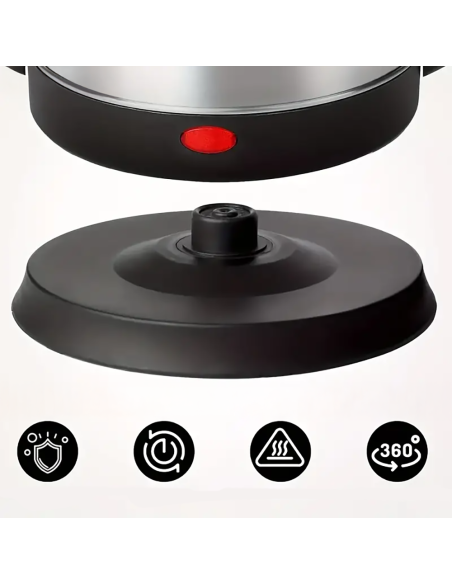 Hervidor de agua eléctrico 1500W, 1.8L, acero inoxidable, base giratoria.