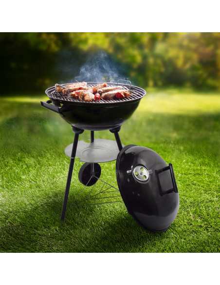 Barbacoa redonda Enrico Coveri, BBQ de carbón con tapa y estructura de metal.