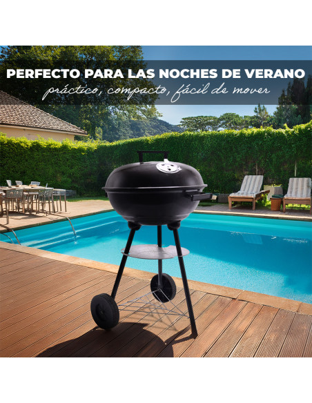 Barbacoa redonda Enrico Coveri, BBQ de carbón con tapa y estructura de metal.