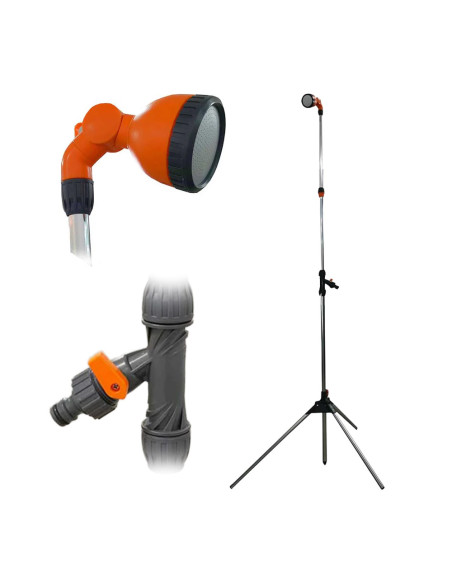 Ducha de jardín para exterior camping con trípode regulable de 215 cm y rociador