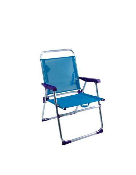 Silla reclinable de playa de aluminio con textilene, tipo tumbona, plegable.