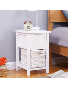 Mesita de noche blanca, estilo shabby chic, con cesto de... 2
