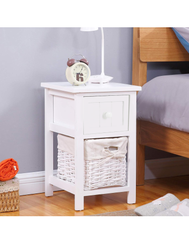 Mesita de noche blanca, estilo shabby chic, con...