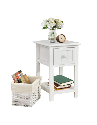 Mesita de noche blanca, estilo shabby chic, con...