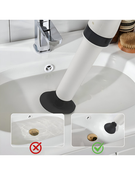 Desatascador de presión con manómetro y pistón inflador para WC y lavabos.