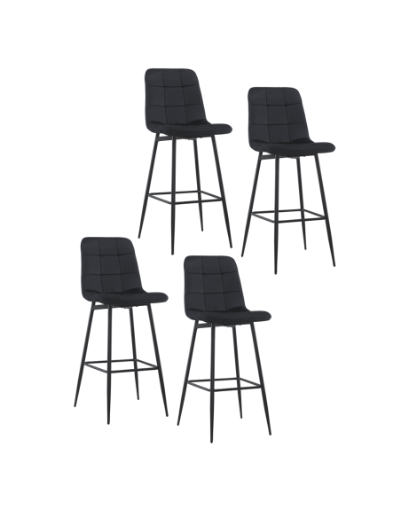 4 taburetes terciopelo VELVETTE, negros con respaldo y reposapiés.