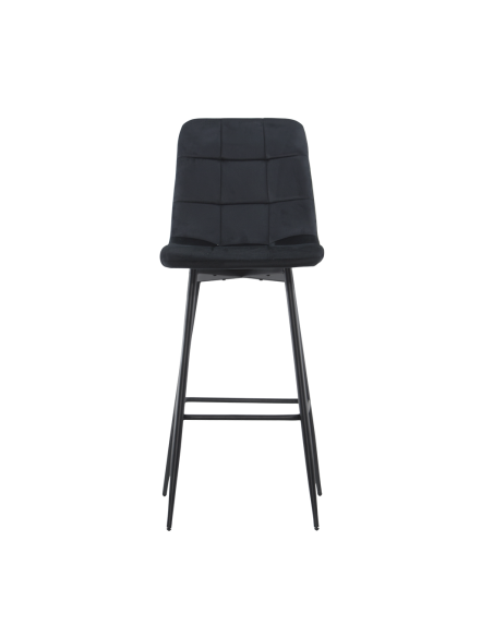 4 taburetes terciopelo VELVETTE, negros con respaldo y reposapiés.