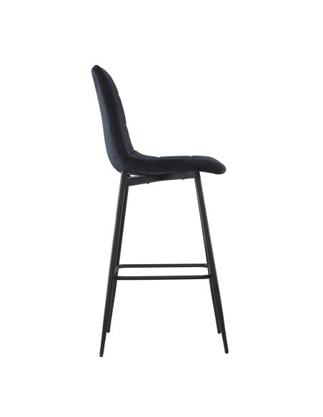 4 taburetes terciopelo VELVETTE, negros con respaldo y reposapiés.