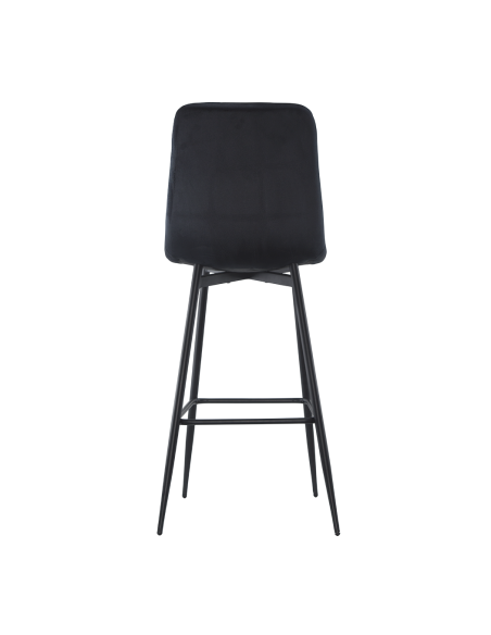 4 taburetes terciopelo VELVETTE, negros con respaldo y reposapiés.