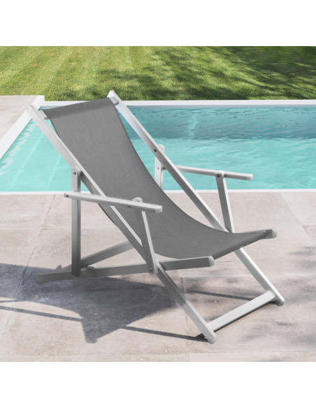 2 sillas plegables Napoli con reposabrazos de aluminio y textileno.