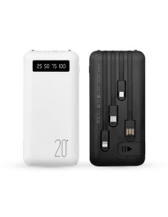 Power Bank 20000mAh con 4 cables USB integrados.