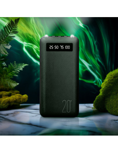 Power Bank 20000mAh con 4 cables USB integrados.