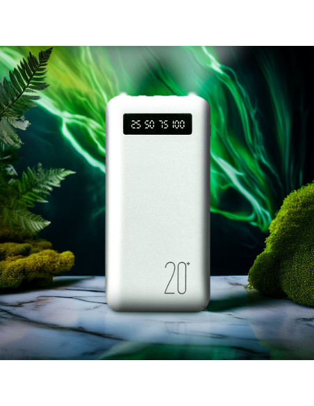 Power Bank 20000mAh con 4 cables USB integrados.