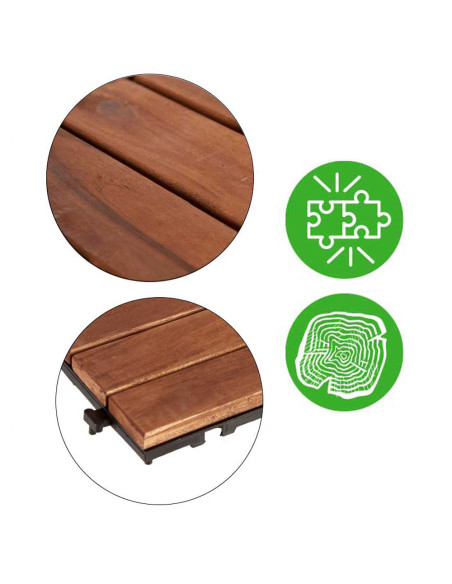 Paquete de 6 baldosas de madera de acacia 30x30x25 para exteriores.