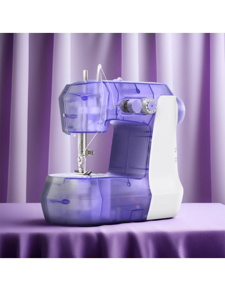 Mini máquina de coser eléctrica portátil de 7.2W con pedal y doble velocidad.