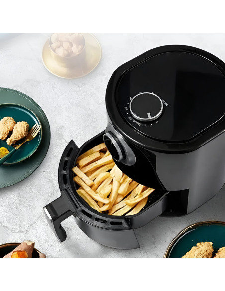 Freidora de Aire de 1000W con Cesta, Capacidad 4.5L y Temperatura Regulable.