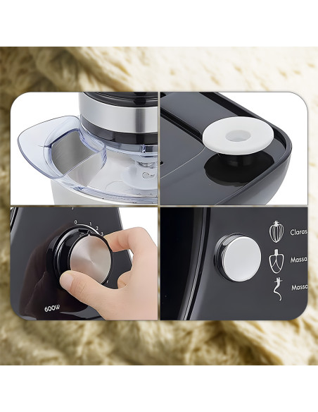 Robot de cocina amasadora planetaria de 600W, tazón de 5 litros con accesorios