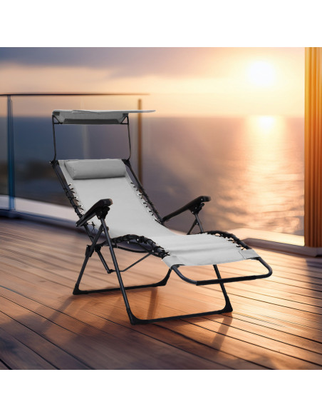 Sillón Tumbona Gravedad Cero Plegable con Toldo Parasol Reclinable en Textileno