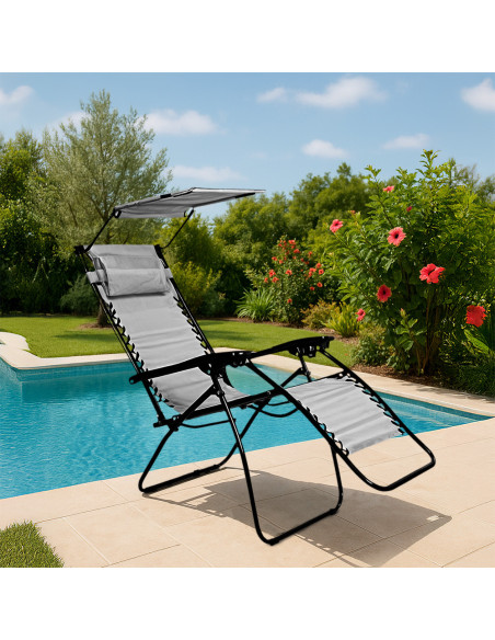 Sillón Tumbona Gravedad Cero Plegable con Toldo Parasol Reclinable en Textileno