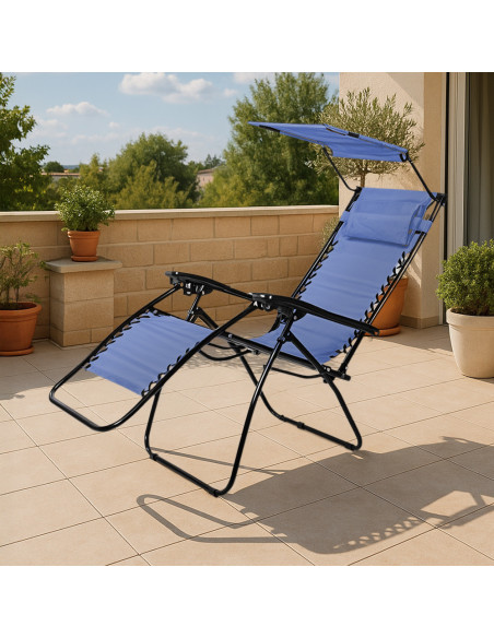 Sillón Tumbona Gravedad Cero Plegable con Toldo Parasol Reclinable en Textileno
