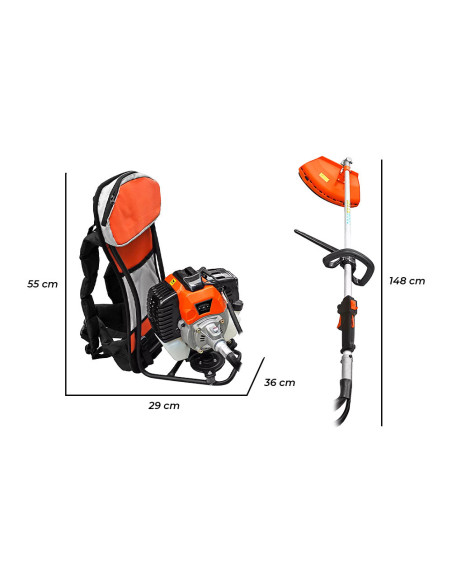 Desbrozadora mochila 52cc, gasolina 2T, para jardín.