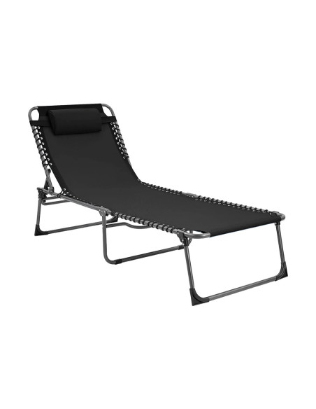 Tumbona de Textilene con Diseño Trenzado Plegable y Respaldo Reclinable.