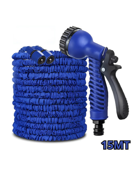 Manguera Extensible de 15m con Boquilla de 7 Chorros Universal