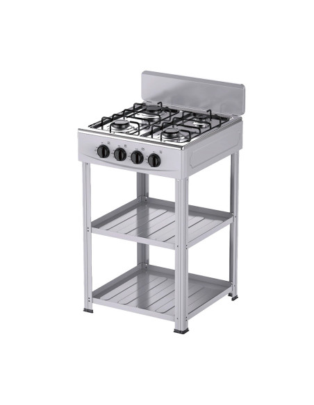 Cocina Gas Natural 4 Quemadores, Aluminio, 2 Estantes.