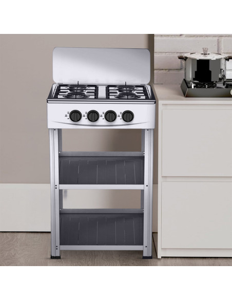 Cocina Gas Natural 4 Quemadores, Aluminio, 2 Estantes.