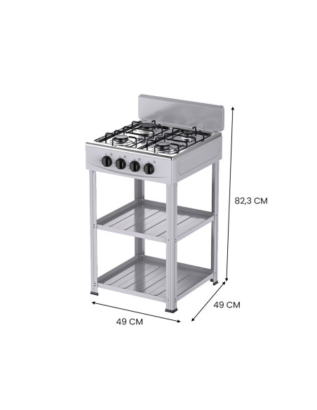 Cocina Gas Natural 4 Quemadores, Aluminio, 2 Estantes.