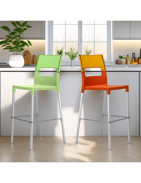 Set 4 Taburetes DIVA Tecnopolímero Asiento Transparente H65cm Diseño Moderno
