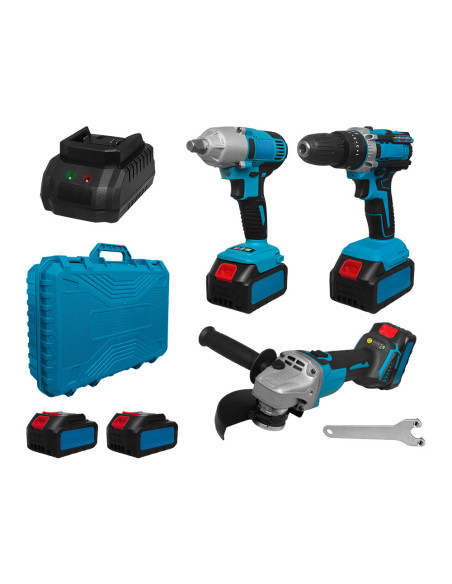 Kit Atornillador Taladro Amoladora Inalámbrica Doble Batería 72V con Maletín