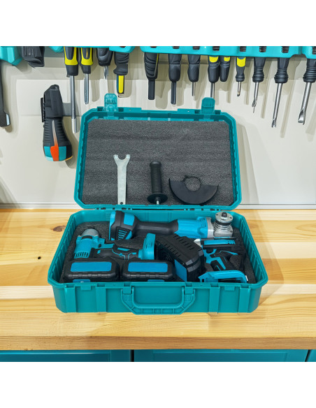 Kit Atornillador Taladro Amoladora Inalámbrica Doble Batería 72V con Maletín