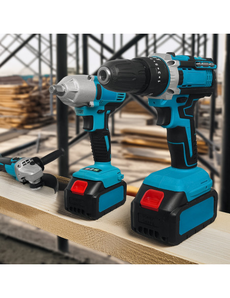 Kit Atornillador Taladro Amoladora Inalámbrica Doble Batería 72V con Maletín