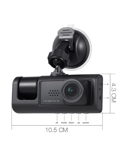 Dash Cam DVR Monitoreo Coche Triple Cámara Monitor 2" Vídeo Full HD 1080