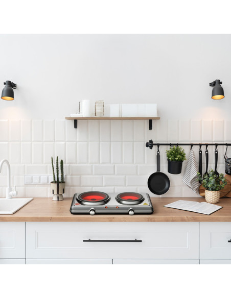 Hornillo Eléctrico Doble Placa Infrarrojos Acero 2300W.