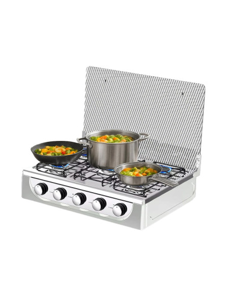 Hornillo de Gas Portátil de 5 Fuegos Acero Tapa Templada Casa y Camping
