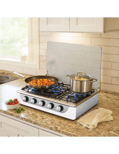 Hornillo de Gas Portátil de 5 Fuegos Acero Tapa Templada Casa y Camping