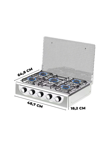 Hornillo de Gas Portátil de 5 Fuegos Acero Tapa...