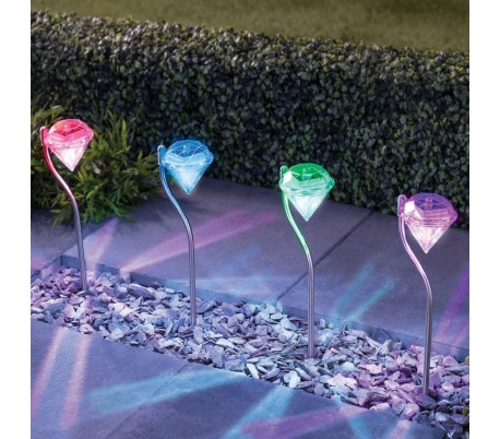 Lámpara LED RGB en forma de diamante para exteriores jardín funciona con carga solar