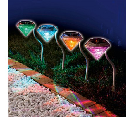 Lámpara LED RGB en forma de diamante para exteriores jardín funciona con carga solar